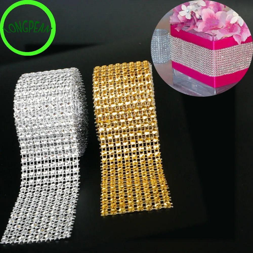 

30f# 4CM*2M Diamond Mesh Wrap Ribbon Rhinestone Mesh Roll Tape Tulle Crystal Useful