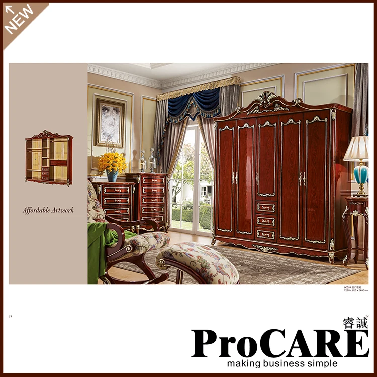 Foshan manufacture Luxury Antique Fancy Solid Wood Bedroom Wardrobe