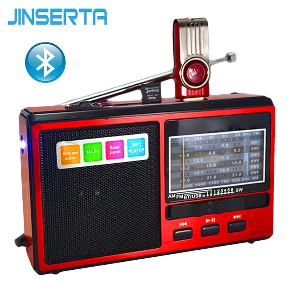 

JINSERTA FM/AM/SW Radio Receiver MP3 Player Portable Bluetooth Radio with LED Flashlight Support U Disk/TF Card for PC Phone