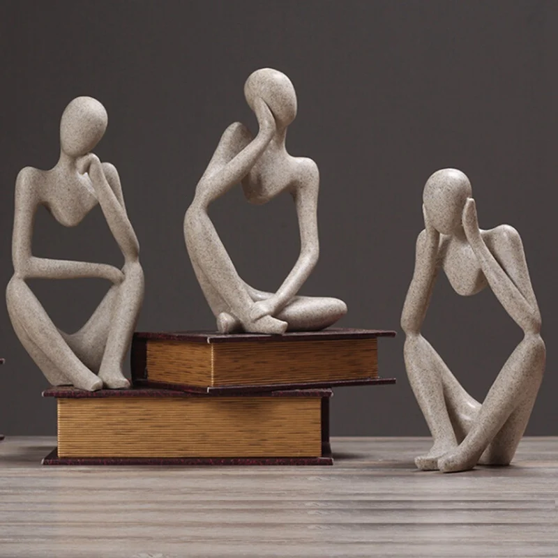 Modern Style Resin Sandstone Statues Abstract Characters Thinker Figure