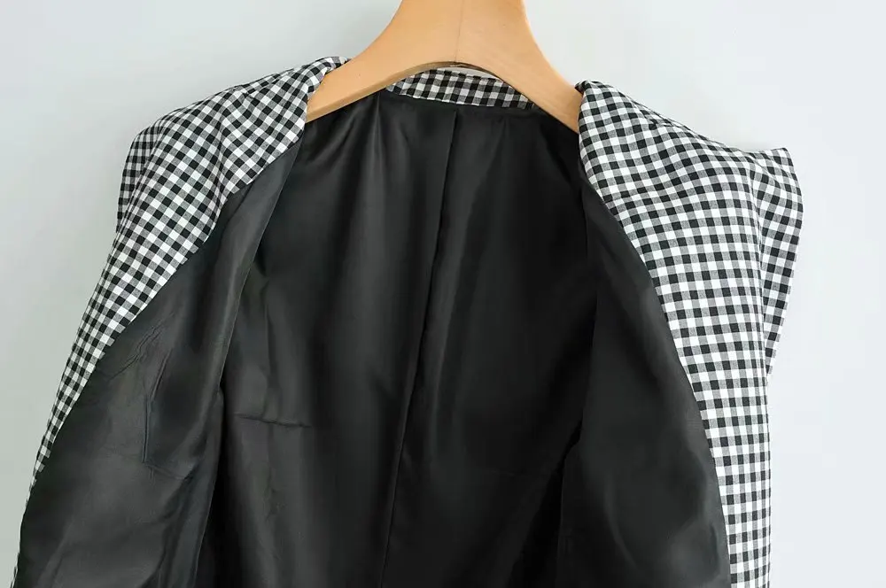Tvvovviny/модный клетчатый блейзер с клетчатым зазубренным воротником и длинными рукавами и карманами на спине; элегантная женская офисная
