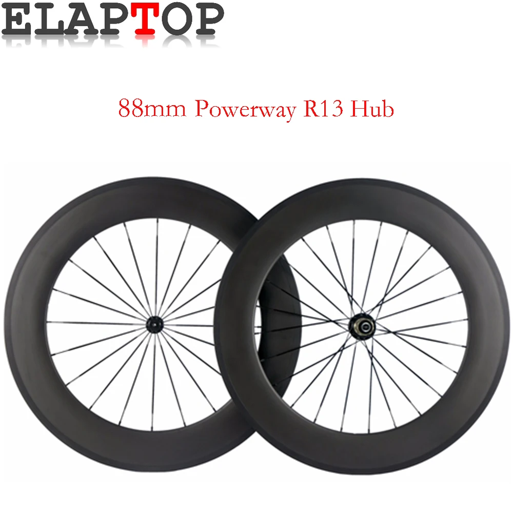 ELAPTOP Ceramic Bearing 88mm Clincher Road Carbon Wheelset 3K Matte 3K