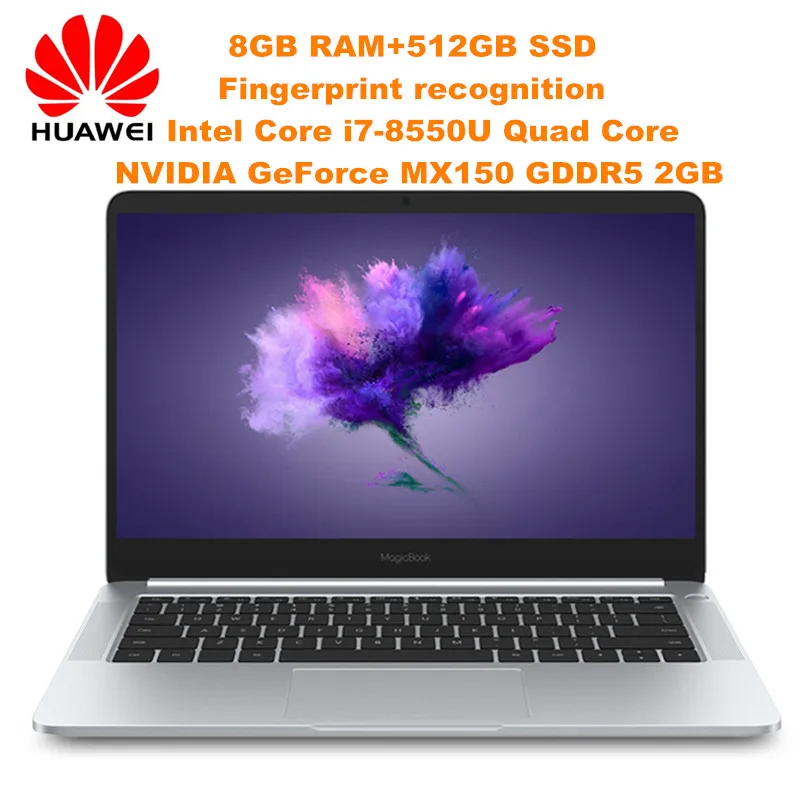 HUAWEI Honor MagicBook ноутбук Intel Core I7 8550U ГБ 8 Гб оперативная память ГБ 512 SSD NVIDIA GeForce MX150 Win 10 распознавания отпечатков пальцев тетрадь