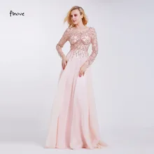 Finove платья для выпускного вечера Длинные с длинным рукавом кристаллы бисер вручную сексуальные прозрачные трапециевидные Платья для подружек невесты Robe de Soiree