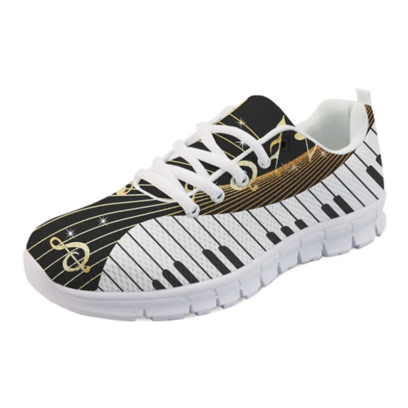 

THIKIN Mesh Breathable Lace-up Shoes for Women Fashion Black White Piano Keys Design Ladies Lightweight Students Girls Shoes