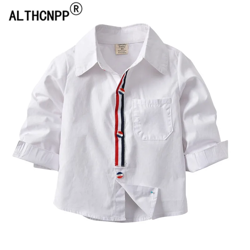 

2-7T Formal White Shirt Boys Shirts Spring and Summer Cardigan Handsome Long-sleeved White Top Baby Boy Shirt Camisa Menino