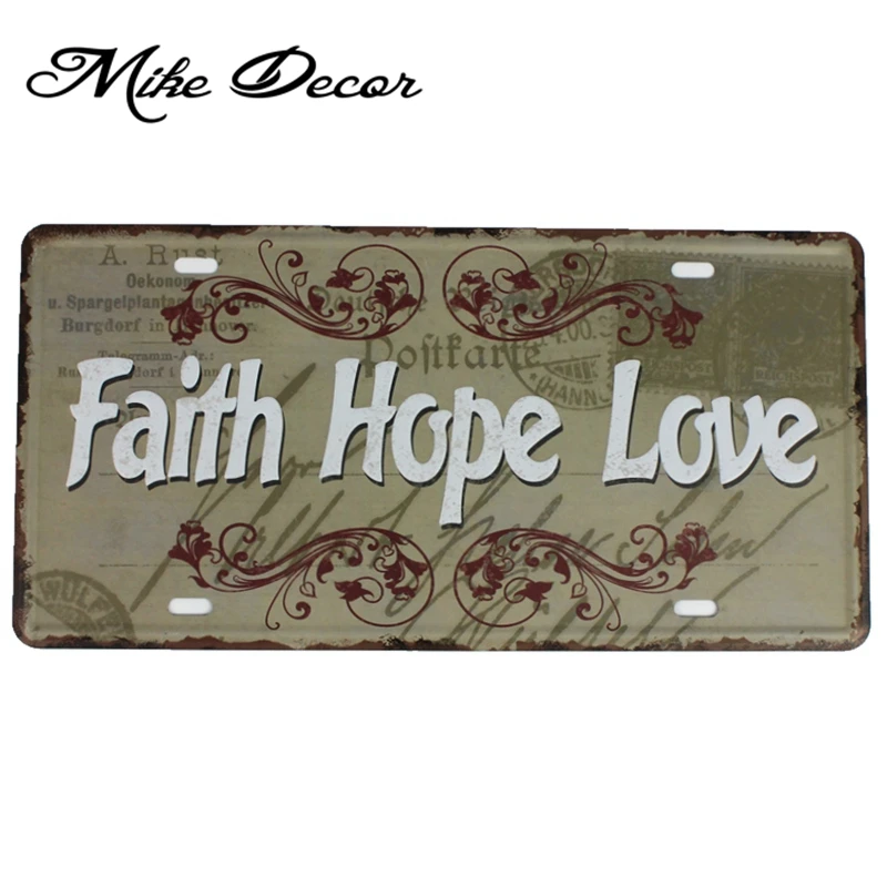 [Mike86] металлическая табличка для кафе с надписью Faith Hope Love украшение дома D-610 30*15 см