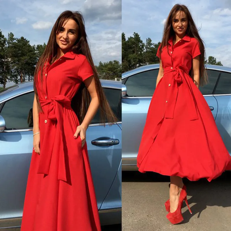 Red Side Slit Dress