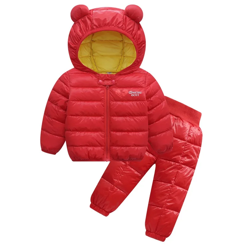 Г. Зимний теплый комплект одежды для детей, стильные пуховые хлопковые пальто с медведем для маленьких девочек Зимний комбинезон, детский комплект одежды куртки с капюшоном+ брюки