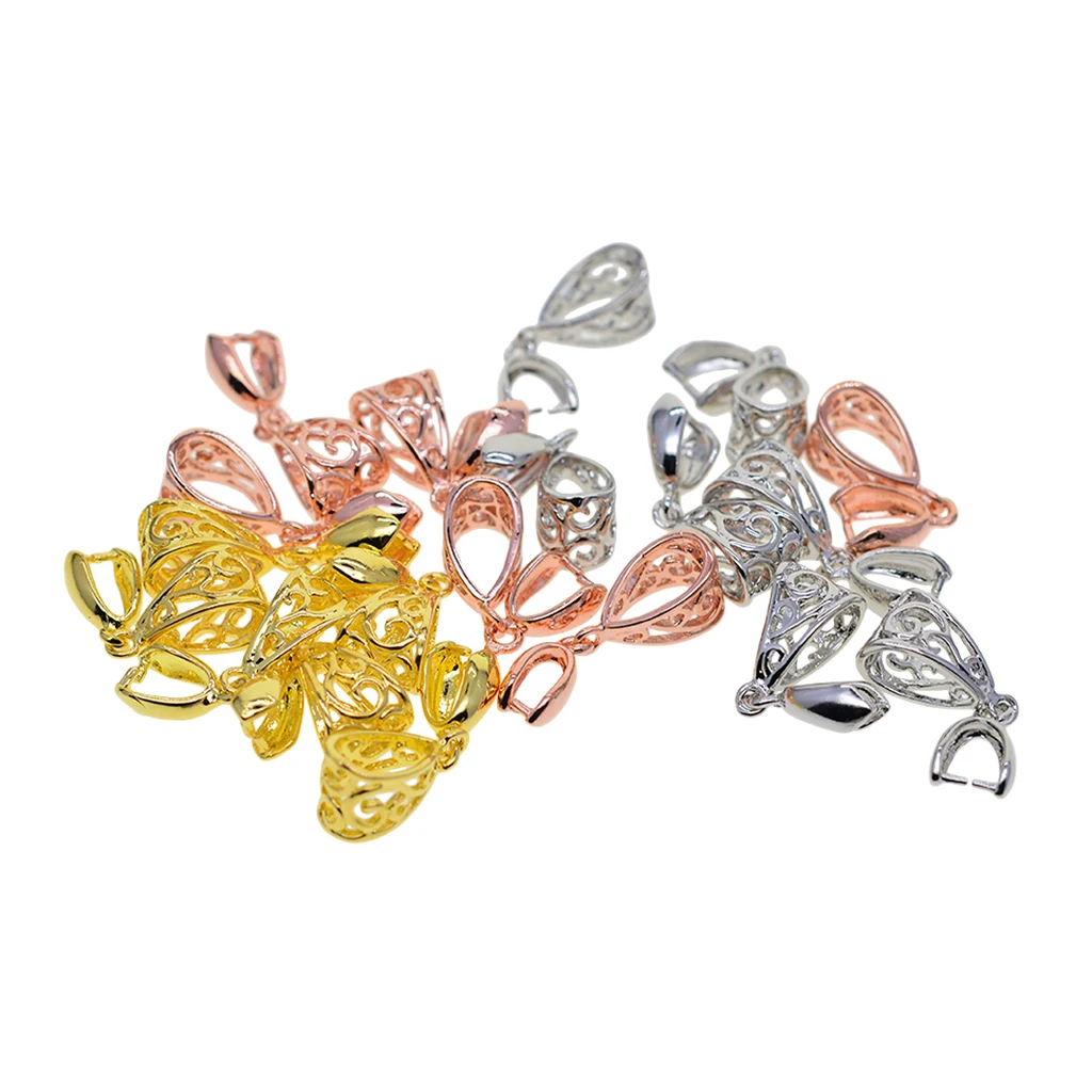 18Pcs, 3 Mixed Colors Pinch Bails Clasp Connectors for Pendant Making - Gold, Rose Gold & Platinum (1.02 x 0.35 x 0.28')