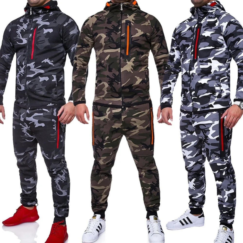 ZOGAA Men Sets Track Suit 2018 Camouflage Jacket Camo Print Tracksuit