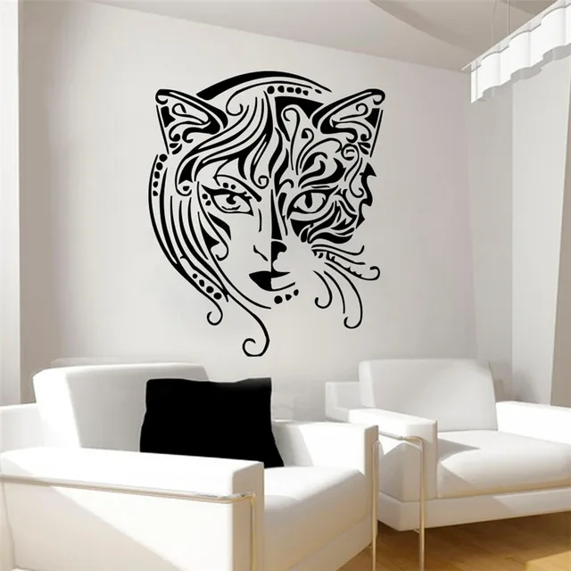 creative design home decor cat women wall sticker living room
