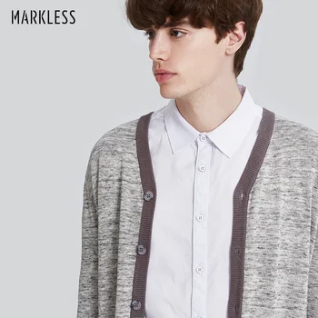 

Markless 2018 Men Thin Casual Cardigan Sweaters Men's Wool Gray Knitting V-neck Full Length Sleeve Cardigans MSA7713M