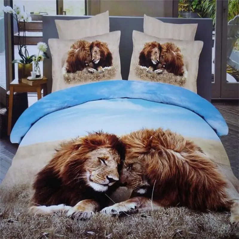 Male lion 3D Animal Print Queen Size Bedding Sets 100% Cotton Bedroom ...