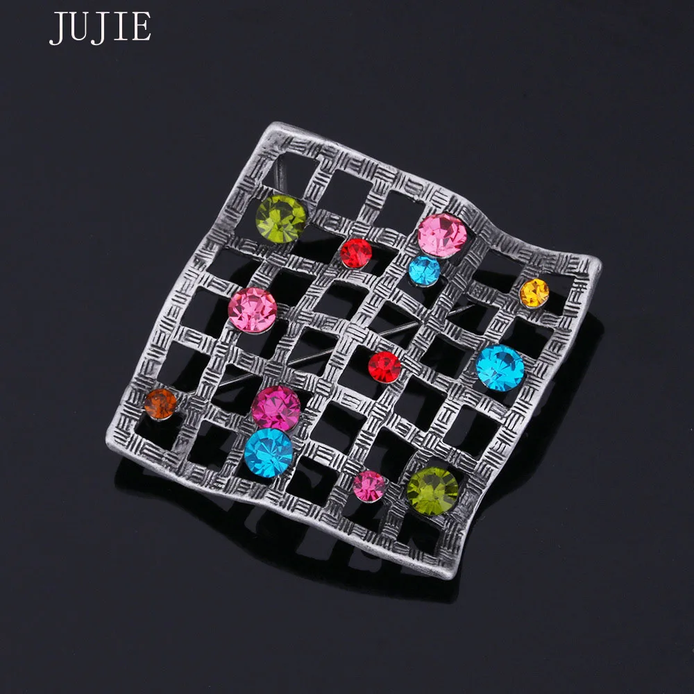 JUJIE винтажные разноцветные Броши с кристаллами для женщин квадратная брошь на булавке ювелирные изделия Прямая поставка