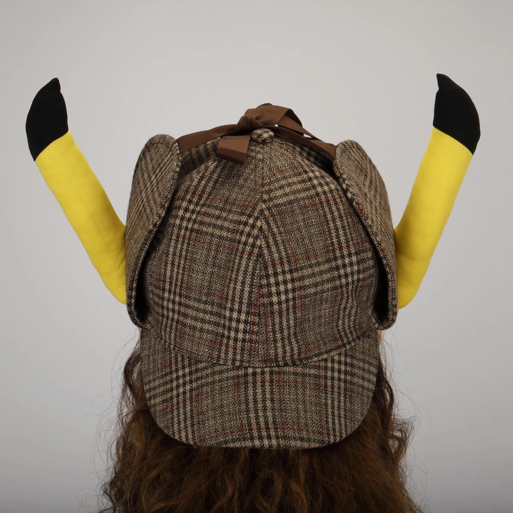 2019 Movie Pokemon Detective Pikachu Cosplay Hats Cute Ears Deerstalker Caps Adult Halloween Props Accessory Gift (9)