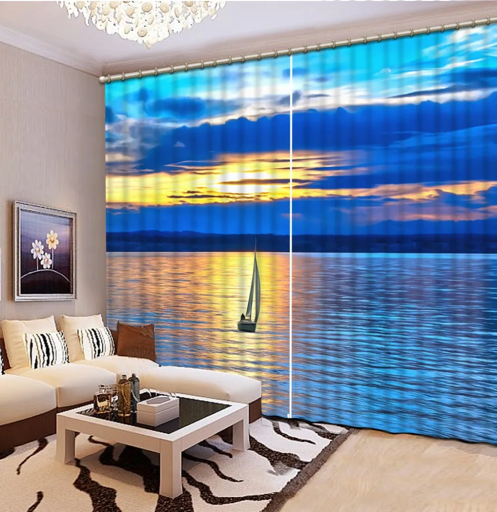 

blue curtain Landscape curtains Scenery Beauty Digital Photo Printing Blackout 3D Curtains for Living Room lake curtains