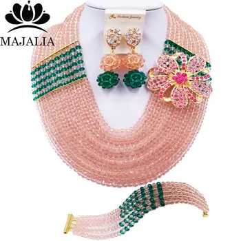 

Majalia Fashion Classic Nigerian Wedding African Jewelery Peach Crystal Necklace Bride Jewelry Sets Free Shipping 10CJ0060