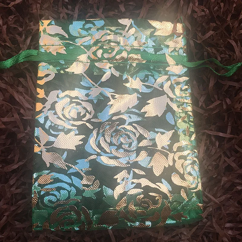 

100 Pcs 9*12cm Green Flower Gift Organza Bags Wedding Favor Candy Pouches Home Party Decoration Crafts Pack Festive