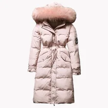 Женская зимняя куртка на 90% белом утином пуху, пальто для женщин, приталенный пуховик с капюшоном из натурального меха енота, женская теплая верхняя одежда F715