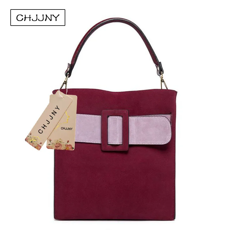 

CHJJNY 2017 autumn and winter newest fashion style nubuck genuine leather women large single shoulder bags with big buckle