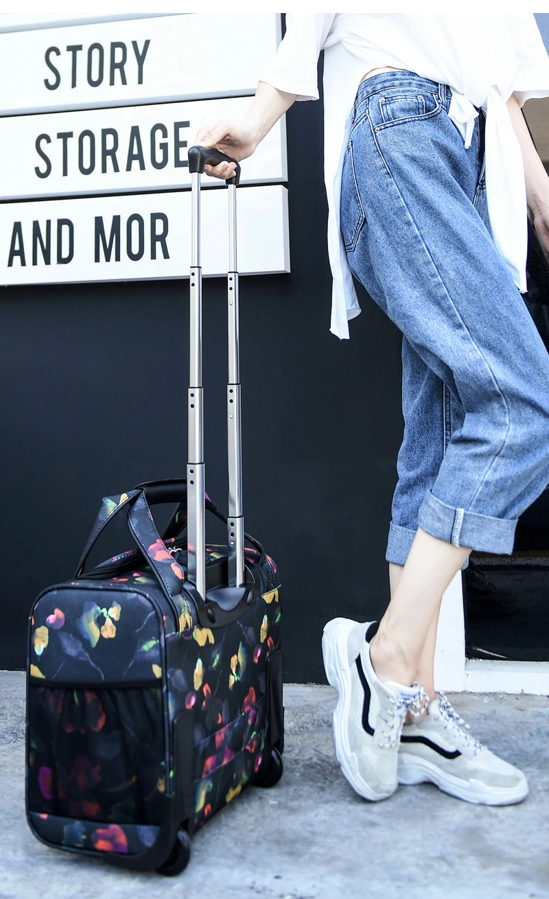 Новые модные багажные дорожные сумки на колесах для женщин и девочек, цветочный чемодан на колесиках, багажные сумки 16 дюймов, сумка для переноски