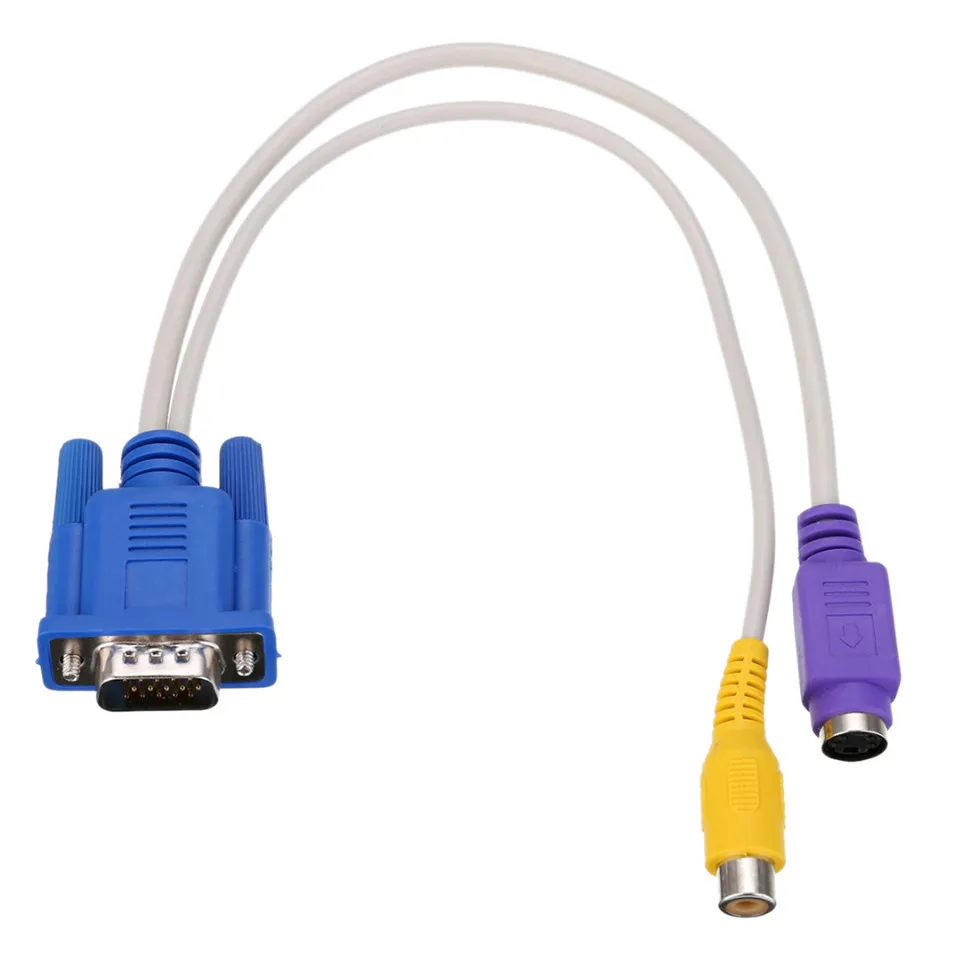 YKSO VGA Cable 15 Pin VGA Male to TV S-VideoRCA Female AV OUT Adapter Cable Audio Video Cable Composite HD TV VGA Cable (6)