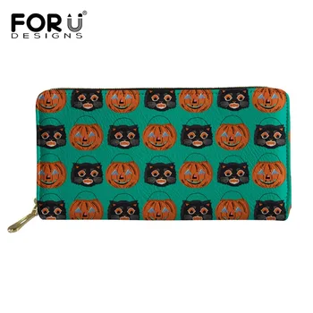 

FORUDESIGNS Halloween Cats Prints Wallet Leather Women Long Purse Phone Money Bag Card Holder with Zipper for Fashion Lady Party