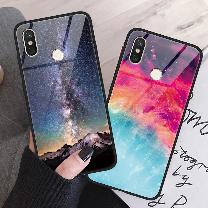 

For Xiaomi Redmi Note K20 7 7S S2 5 6 Pro Plus 6A Y3 Space Tempered Glass Case Cover For Xaiomi Redmi Note 7 Pro Case Luxury