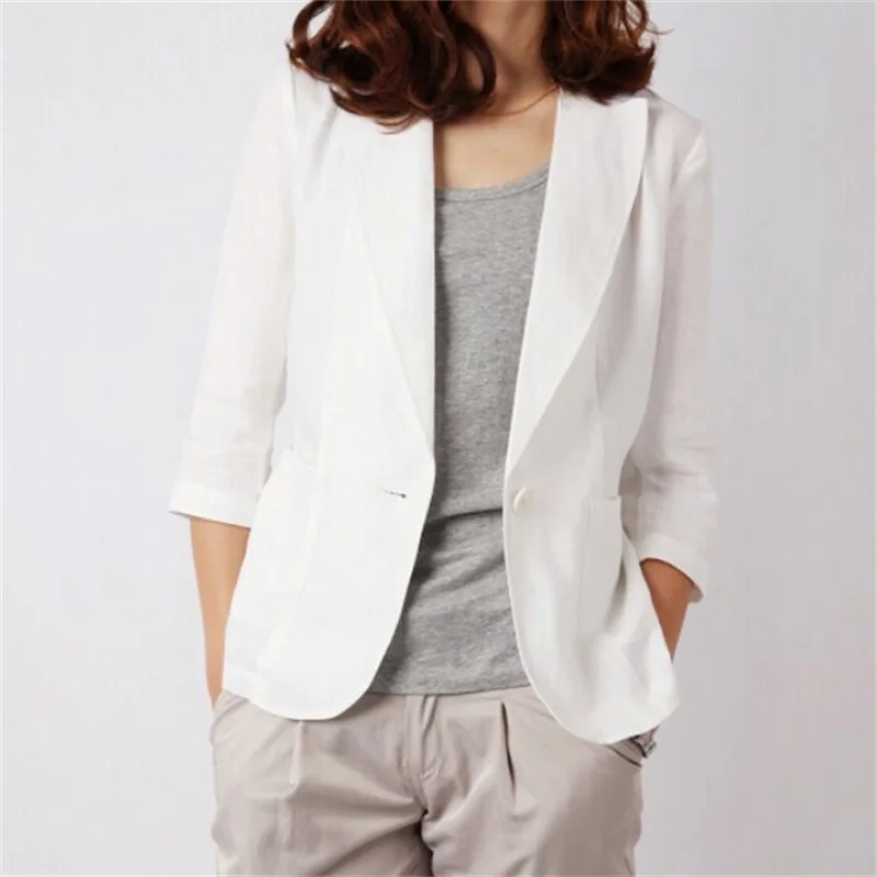 cotton Linen Blazer Feminino 2018 Slim Short Suit Blazers Women New