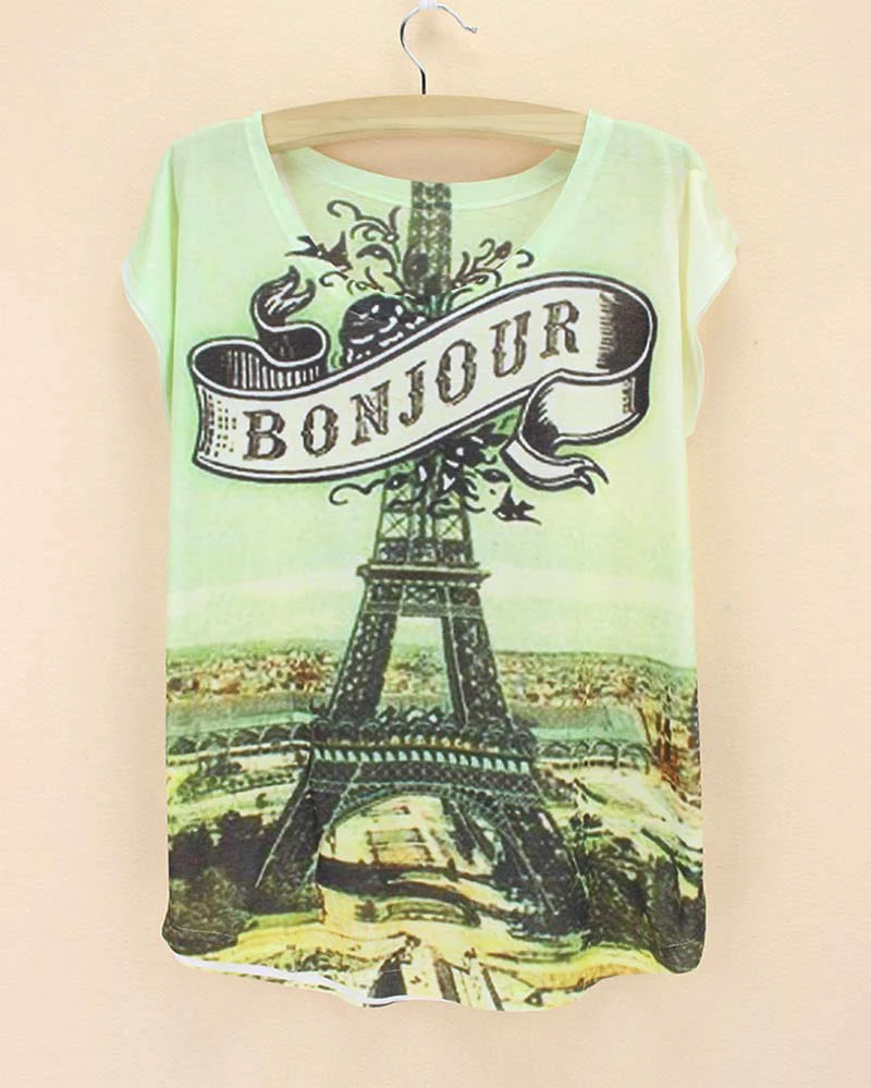 short sleeve shirts tees women tops for women latest coming discount made in china eifel tower bonjour white tshirt for summer