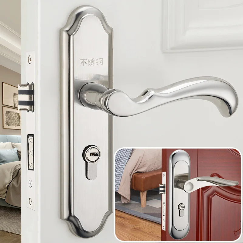 

Stainless Steel Bedroom Lock European Indoor Lock Modern Concise Solid Wood Door Lock Mute Mechanics Lock