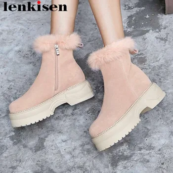 

Lenkisen genuine leather round toe med heels waterproof luxury fur decoration high quality european winter warm snow boots L68
