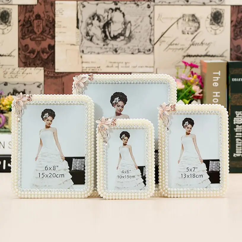

SUFEILE Creative HD Glass 8 inch Photo Picture Frame Pearl Diamond Wedding Photo Frame European-styl Photo Wall Frame D50