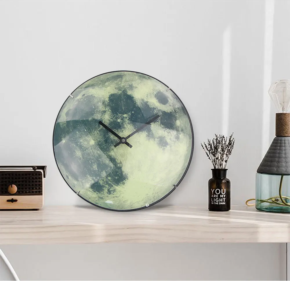 30 см Moon световой Стеклянные Настенные часы новое поступление 2019 года краткое круговой кварцевые часы домашний декор украшения спальни
