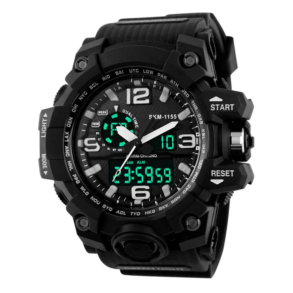

New Arrival Sports Waterproof Round Dial Backlight Alarm Men Analog Digital Wrist Watch