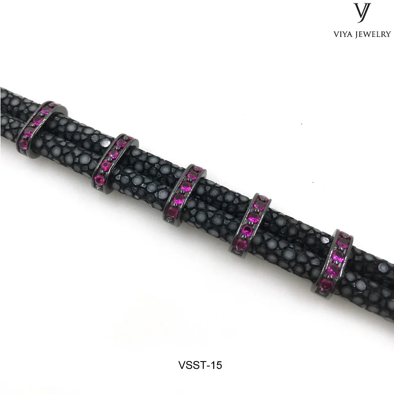 VSST-15 GENUINE BLACK STINGRAY LEATHER CORD WITH BLACK CLASPS ,MEN SILVER BRACELET (10)