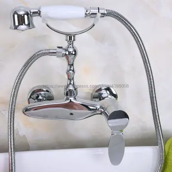 

Free shipping Chrome Brass Bathroom Bath Wall Mounted Hand Held Shower Head Kit Shower Faucet Sets Bna181