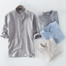 Camisa masculina/ мужские рубашки из дышащего хлопка, пуловер, воротник-стойка, рукав семь четвертей, рубашка в полоску, chemise homme