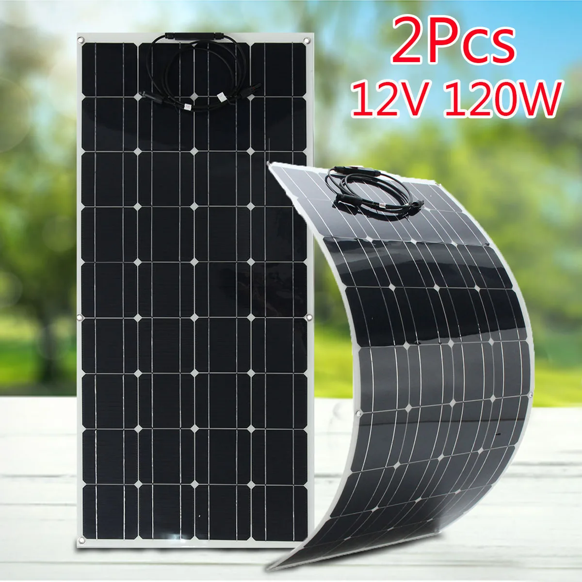 

2Pcs 120W 12V Solar Panel Charger Flexible Monocrystalline Solar Cells Module Kit 12V Car Battery Charger For Outdoor Camping