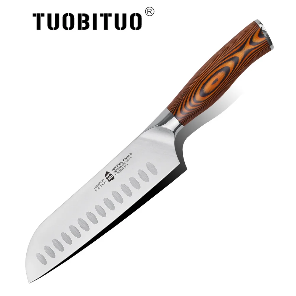 TUOBITUO 7 Inch Santoku Knives Japanese Style Multi Kitchen Chef Knife High Carbon Steel Pakkawood Handle
