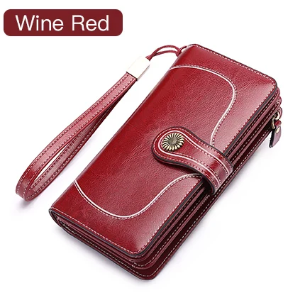 Large Capacity Split Leather Card Holder Quality Wallet Long Women Wallet Zipper Clutch Casual Zipper Retro Purse Women - Цвет: Wine Red