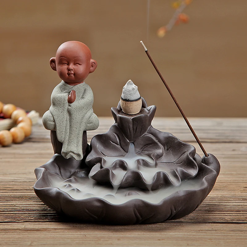 PINNY Creative Bouddha Ceramic Backflow Incense Burner Handmade Stick