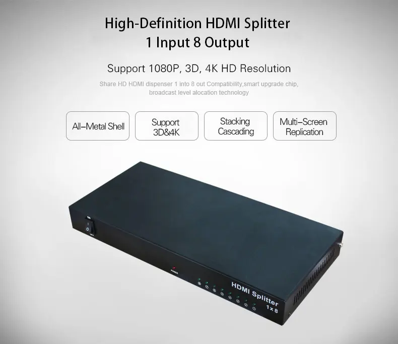 H1S8 1x8 HDMI сплиттер 1 в 8 Выход HDMI сплиттер аудио видео дистрибьютор Усилитель Поддержка Full HD 3D 1080P