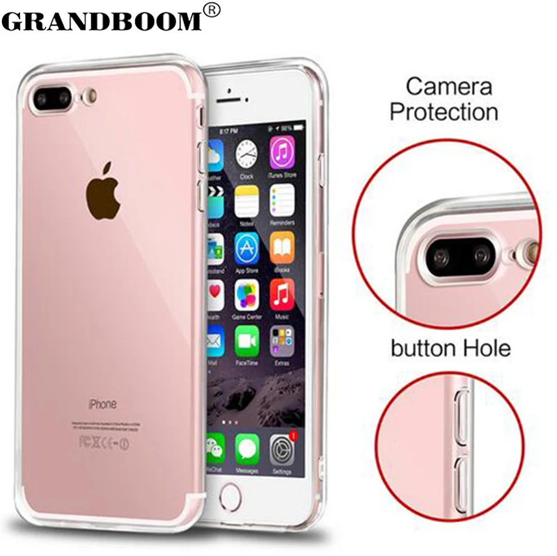 bilder für GRANDBOOM Dünne Transparente Plexiglas Weiche TPU Stoßfest Hard Case für iPhone 7 Plus 6 6 S 5 5 S Mit Staubstecker 10 stücke bilder für GRANDBOOM Dünne Transparente Plexiglas Weiche TPU Stoßfest Hard Case für iPhone 7 Plus 6 6 S 5 5 S Mit Staubstecker 10 stücke