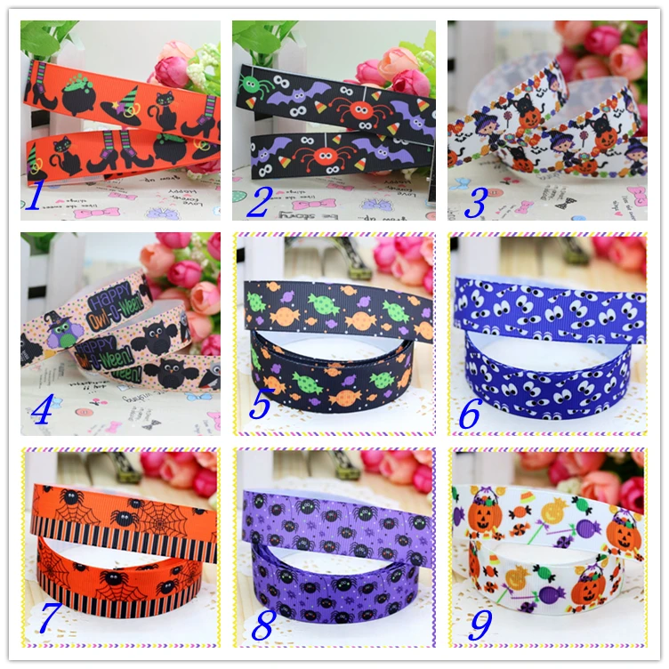 

7/8'' Free shipping halloween owl printed grosgrain ribbon hairbow headwear party decoration diy wholesale OEM 22mm D275