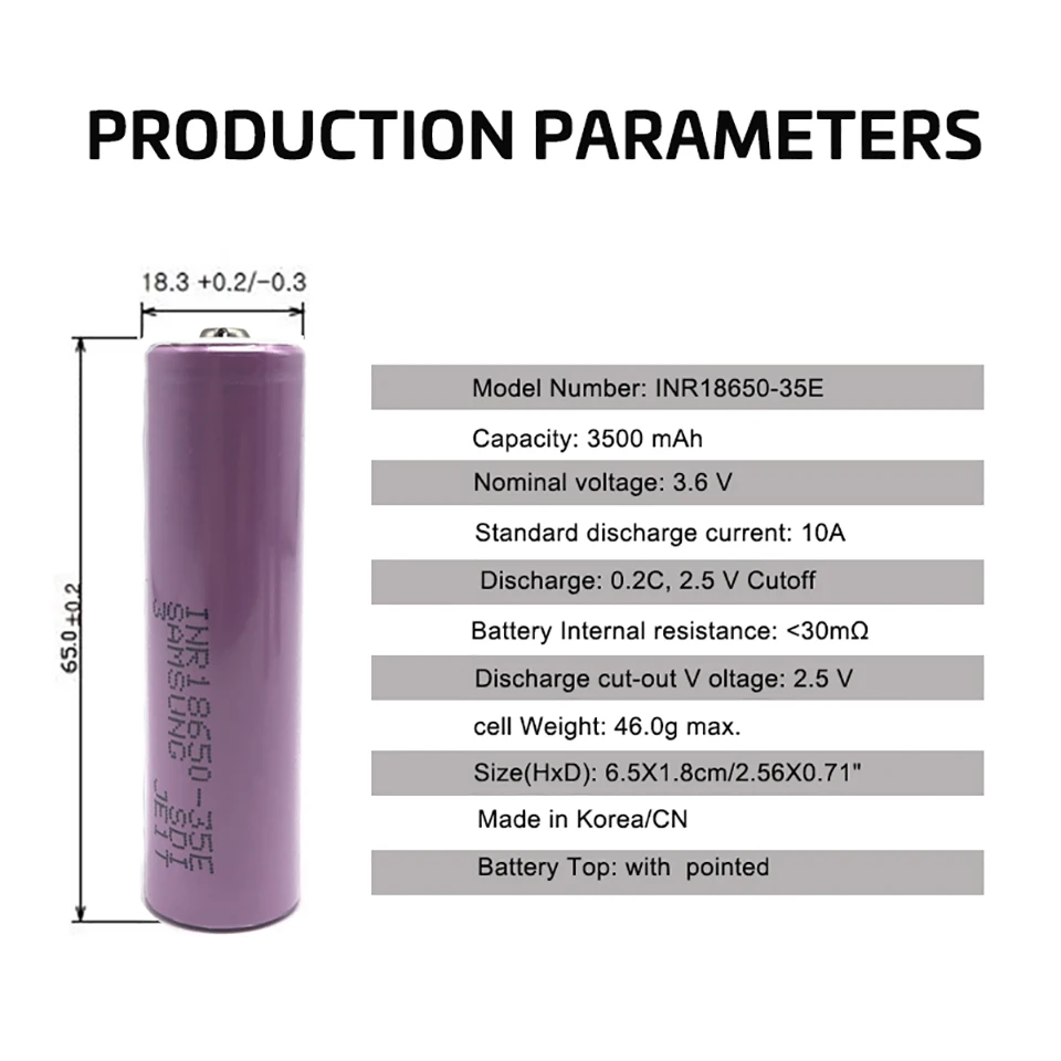 18650 35E 3500 мА/ч, 10A разрядки INR18650 35E для samsung INR18650-35E 18650 Батарея li-ion 3,7 v аккумуляторная Батарея