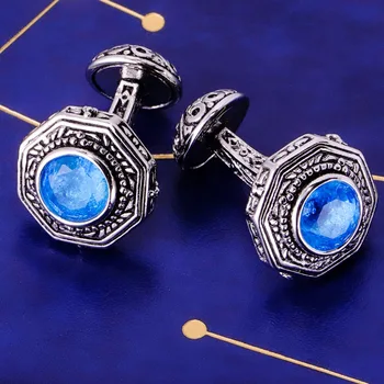 

MAISHENOU Shirt Cufflinks for Mens Brand Wedding Gift buttons with Blue Crystal Vintage Cuff links High Quality Jewellery