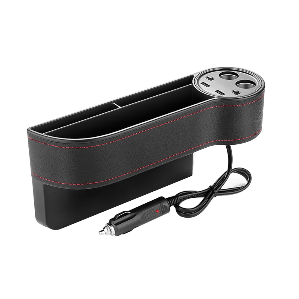 Коробка для хранения, автомобильный Органайзер премиум класса из искусственной кожи, наполнитель для автомобильных сидений с 2 USB зарядными устройствами и 2 зажигалками для сигар, автомобильные аксессуары - Название цвета: A12-Black