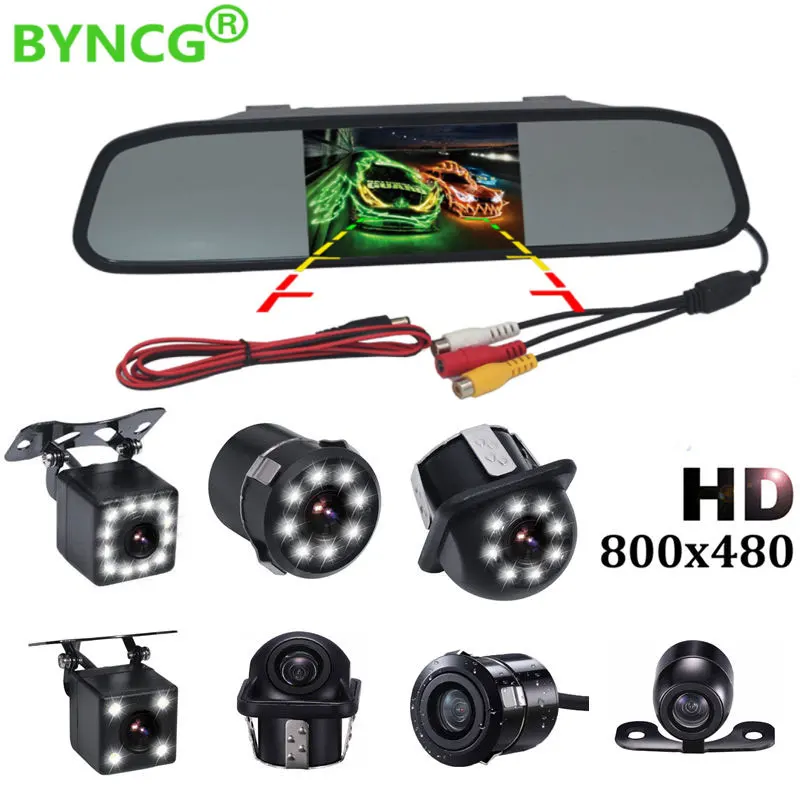 

BYNCG 4.3" Car Rearview Mirror Monitor Auto Parking System + LED Night Vision Backup Reverse Camera CCD Car Rear View Camera